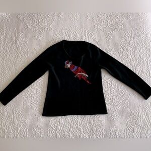 VTG black cashmere Italian sweater w/ Swarovski crystal parrot motif